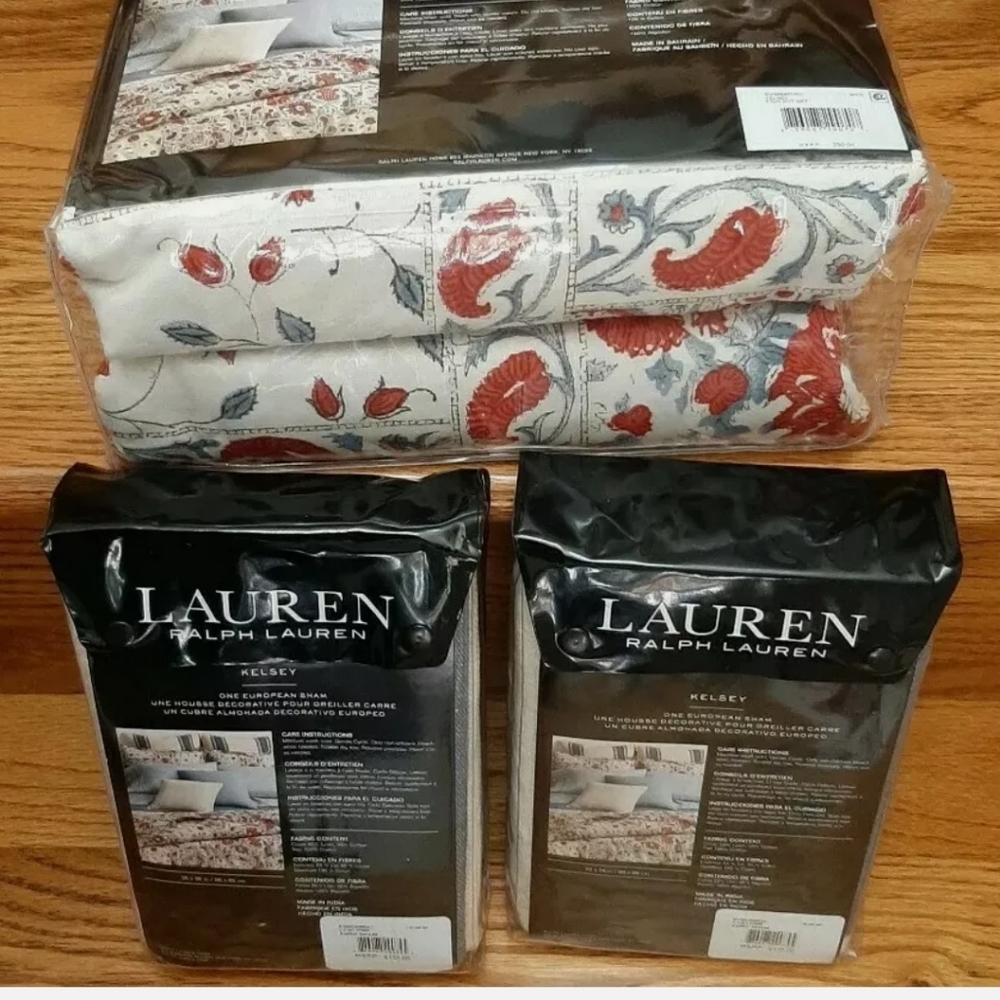 Ralph Lauren Kelsey Full Queen duvet set and Euro shams 5 piece MSRP $500 - Picture 6 of 11